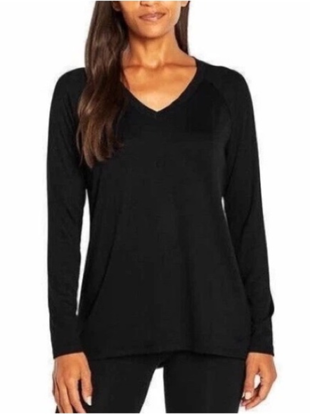 Banana Republic Women's Tunic Top Sz M Long Sleeve V-Neck Black Soft Loungewear.